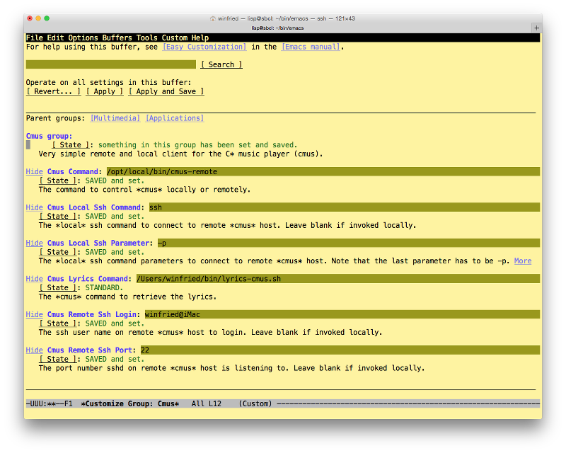 Emacs 24 cmus customize buffer